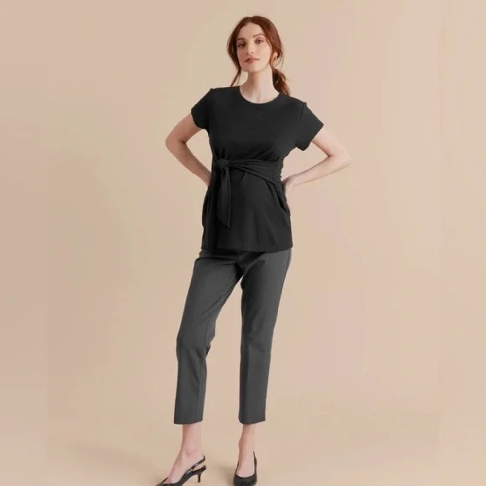 A Pea in the Pod Maternity Black Wrap Crepe Short Sleeve Shirt